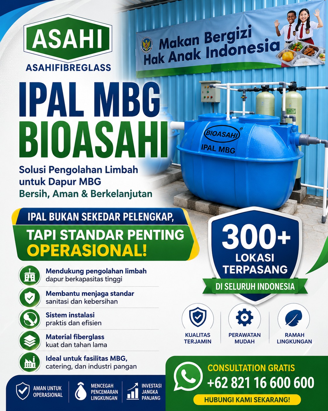 IPAL MBG BIOASAHI - Solusi Pengolahan Limbah untuk Dapur MBG oleh PT Asahi Fibreglass, 300+ lokasi terpasang di Indonesia